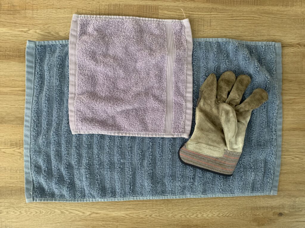 towels and work gloves